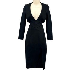 Nicholas Sheath Dress Solid Black Long Sleeve V Neck Stretch Size 2